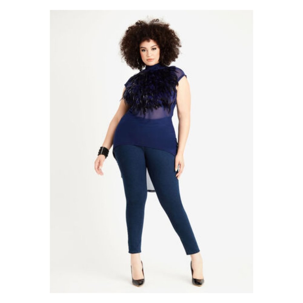 new ashley stewart blue feather mesh hi low duster top 18